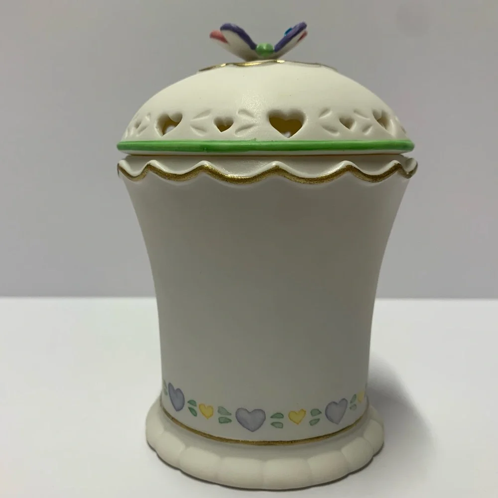 Vintage Avon December Narcissus Birth Flower Ceramic Candle Jar Butterfly Lid